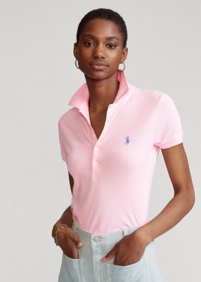 Camisa Polo Polo Ralph Lauren Mujer Rosas - Slim Fit Stretch - QVMLC5423